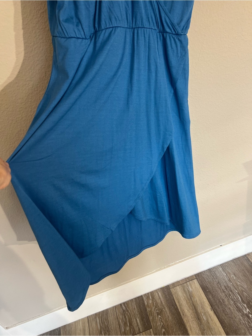 Wool& merino wool blue Ines tulip hem faux wrap dress sz large pockets casual - Picture 9 of 13